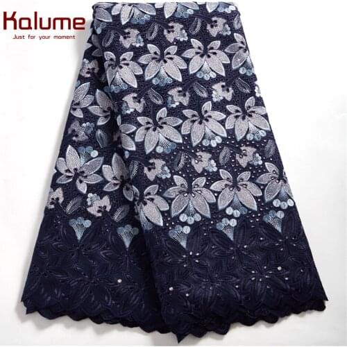 Kalume Lastest Swiss Lace Fabric With Stones 5 Yards High Quality African Cotton Swiss Voile Lace Fabric For Diy Dress F2501