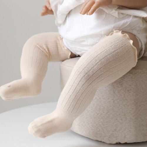Baby Girls Lace Socks Loose Knee High Princess Socks Cute Toddlers Infant Sock Cotton Long Tube Stripes Children Socks 0-3Years