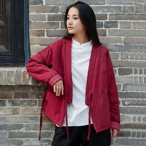 Autumn and winter women New Vintage jacket short design cotton padded coat roped outwear