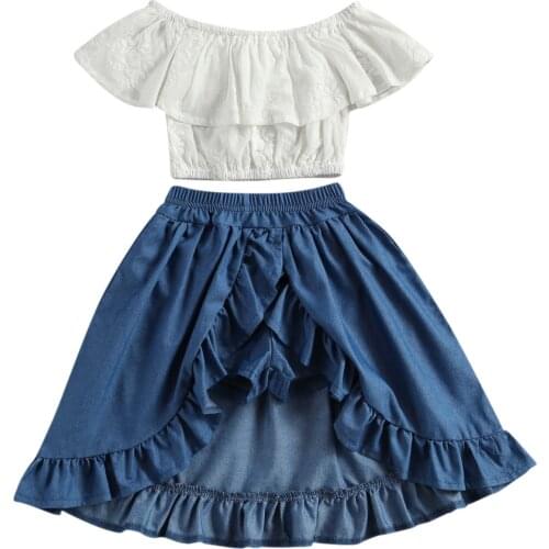 1-6Y Lovely Infant Kids Girls Clothes Sets Off Shoulder Floral Print T Shirts Tops Ruffles Shorts Skirts 2pcs