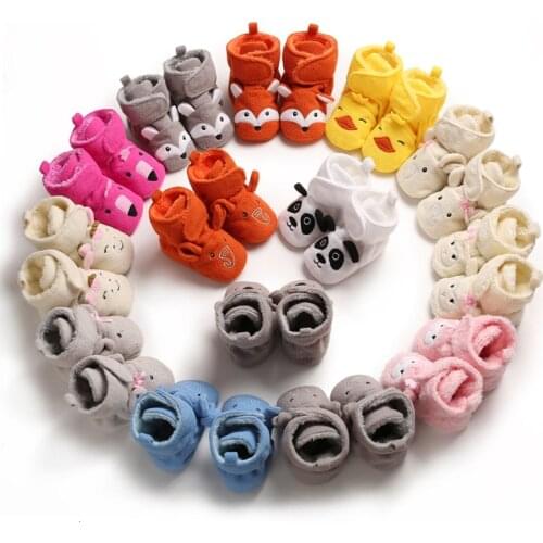 New Soft Infant Newborn Crib Shoes Boy Girl Booties Winter Warm Animal Face Crawl Anti-slip Toddler Prewalkers Baby Shoes Socks
