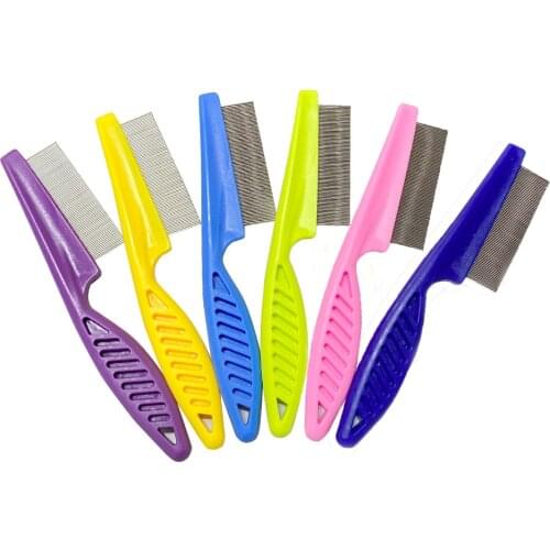 Pet Hair Removal Comb Pet Hair Flea Comb Trimmer Plastic Handle Stainless Steel Needle Comb Hairbrush Dog Cat Brush