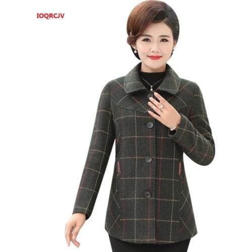 Plus Size 5XL Winter Jacket For Women 2019 New Fashion Plaid Short Female Woolen Coat Autumn Middle-aged Womens Outerwear W1340