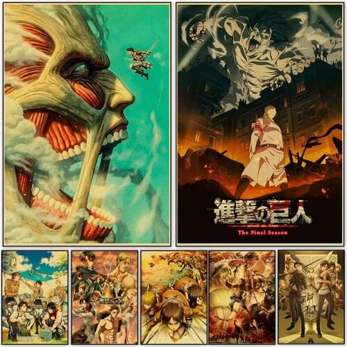 Attack On Titan Retro Anime Poster And Prints Classic Figure Canvas Painting HD TV Home Bar Bedroom Decoration Wall Art Pictures