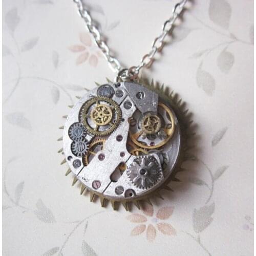 Handmade Steampunk Pendant Necklace Vintage Watch Movement Mechanical Clock Gears Pendants Jewelry