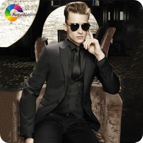 Custom Made Black Groom Tuxedos Italian Wedding Suits for Men Blazers Jacket Slim Fit Costume Homme Double Breasted Vest 3Piece