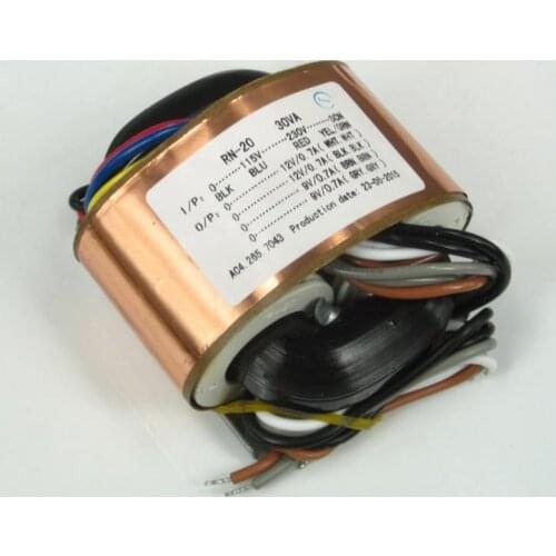 30W 115V-230V R Type Power Transformer Conversion Dual 12V + Dual 9V with Copper foil shield Copper Cable Audio Transformer
