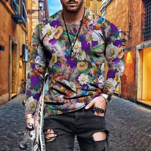 Spring Autumn 2021 Men T-shirt Retro Flower Casual Fashion 3D Printed Long Sleeves T Shirt For Men Tees Tops Male Tshirt Clothes