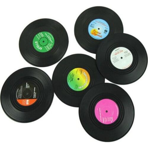6PCS/set Retro Vinyl Coasters Drinks Table Cup Mat Home Decor CD Record Coffee Drink Placemat Tableware Spinning LX4067