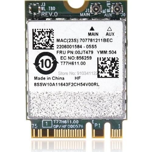 WLAN Card Broadcom BCM94356ZA.E NGFF 867Mbps 802.11a/b/g/ac Wireless AC WiFi+BT 4.1 for Lenovo N21 X260 T560 IBM 00JT479