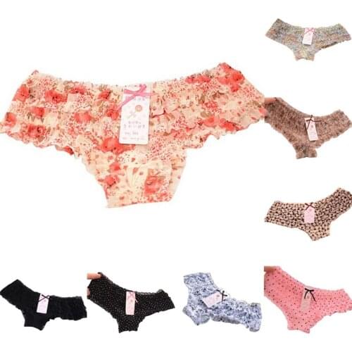 Japan Style Lolita Bow Cute Lace Underwear Girls Kawaii Dot Net Panties Women Seamless Briefs Sexy Lingerie