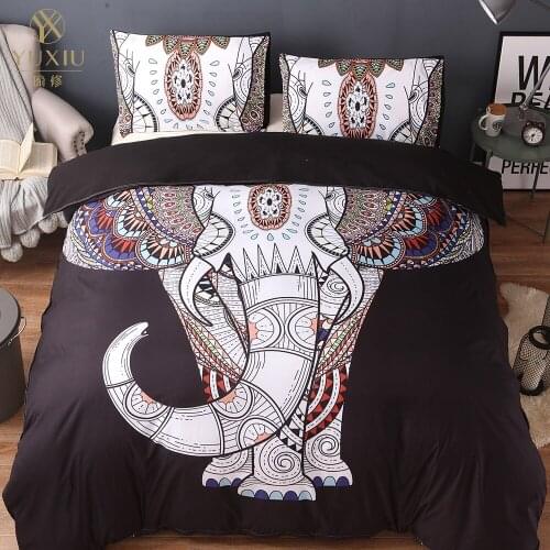 YuXiu Classic Elephants 3D Bedding Sets Animals Duvet Cover Set Black Bed Linen Quilt Covers 3Pcs Twin Full Queen King Double