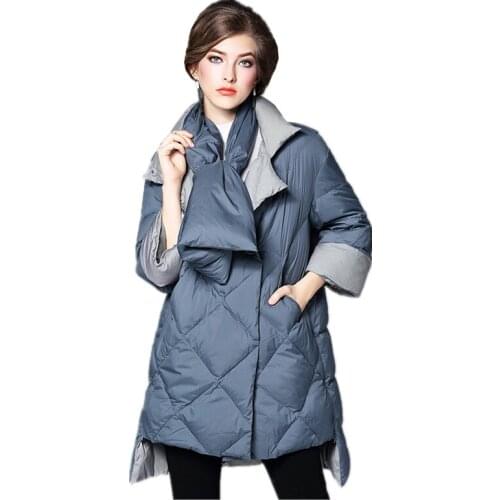 2018 90% White Down Jacket Winter Ladies Scarf Turn Down Collar Parkas Female Fashion Irregular Long Sleeve Loose Outerwear Z319