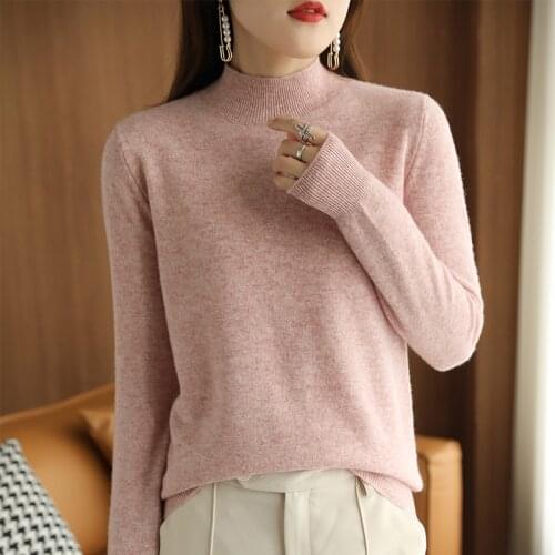21 Autumn Winter New Half Turtleneck Sweater Womens Large Size Loose Basic Pure Color Wild Knitted Bottoming Shirt Soft Stretch