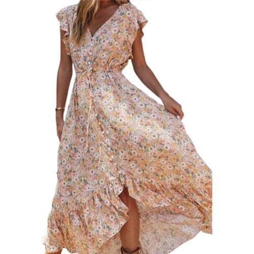 Hirigin Women Sleeveless Floral Boho Maxi Dress 2021 Summer Fashion Ladies Beach Holiday Leisure Casual Streetwear Vestido