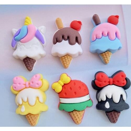 12pcs Cute PVC Mixed Ice Cream Series Flexible Glue Flat Back Cabochon Scrapbook Kawaii DIY Embellishments Accessories H300