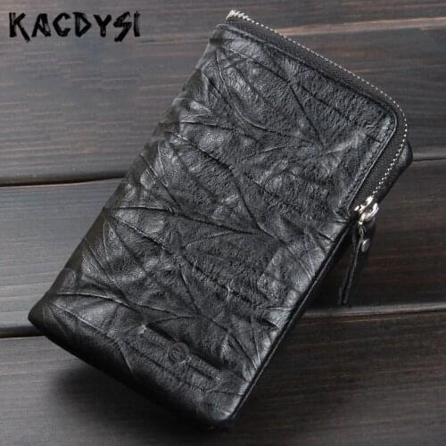 2020 Design Handmade Nature Cow Leather Short Mens Wallets Wrinkle Retro Soft Cash Purse Trifold Man Wallet Card Holder Carteira
