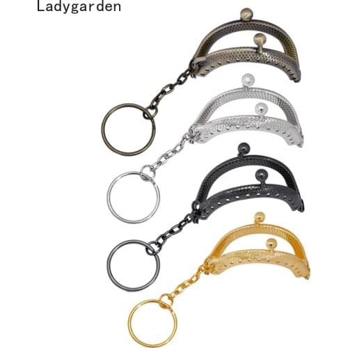 4PCS 4cm Metal Coin Purse Bag Flower Bud Head Purse Frame with Keychain Frame Kiss Clasp Lock DIY Craft Wallet Accessaries