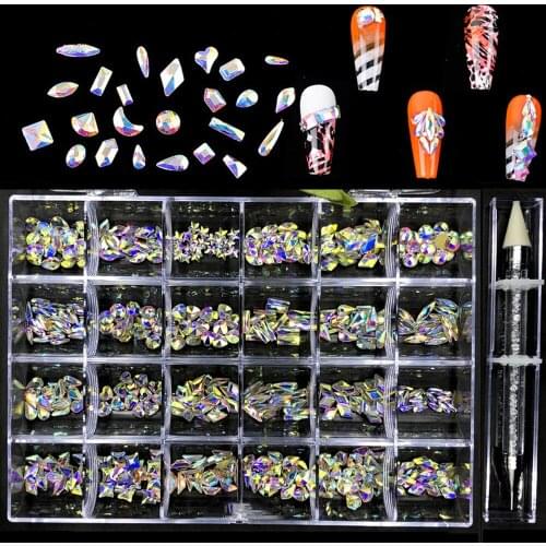 480pc DIAMOND SET FOR NAIL BEAUTY RED/AB Crystal Rhinestone Diamond 3D Glitter Dazzling Nail Art Supply 1 Rhinestone Picker Kits