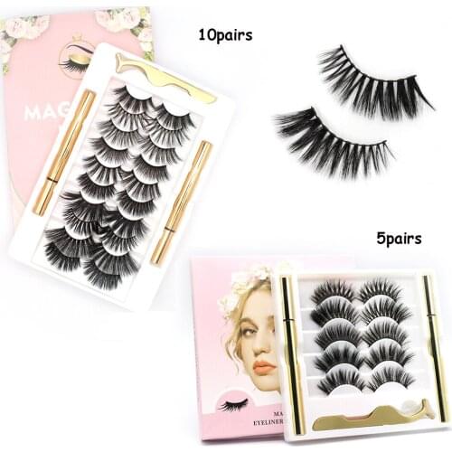 5/10Pairs Magnetic Lashes False Eyelashes and Eyeliner Set Natural Fake Eye Lashes Eyelashes Tweezers Set Lash Extension Makeup