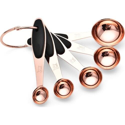 5PCS Kitchen Stainless Steel Measuring Spoon Coffee Beans Cake Powder Spoon Handle Baking Tool Rose Gold Kitchen Accessories Set
