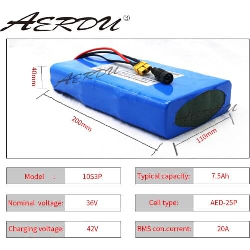 AERDU 36V 10S3P 42V 7.5Ah Ultra thin 15A BMS High power capacity 18650 lithium battery pack ebike electric bicycle motor scooter