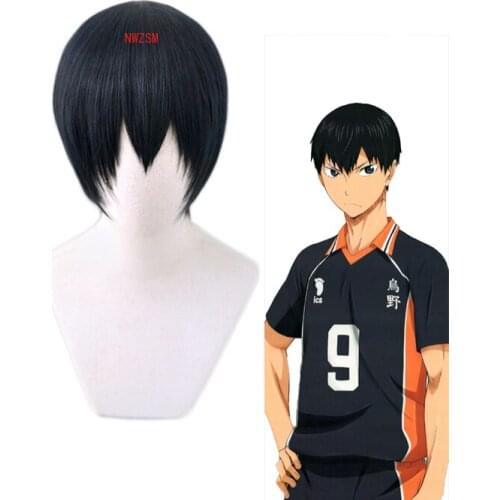 Anime Haikyuu!! Karasuno Kageyama Tobio Black Blue Short Wig Cosplay Costume Heat Resistant Synthetic Hair Haikiyu Men Wigs