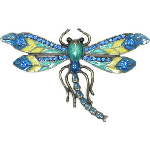 Enamel Dragonfly Rhinestone Badge Brooches For Women Men Fashion Jewelry Retro Boutonniere Hijab Pins