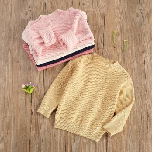 0-6Y Childrens Winter Sweater Infants Baby Girl Boy Low Collar Solid Color Pullover Striped Pit Bar Long Sleeve Knitting Top