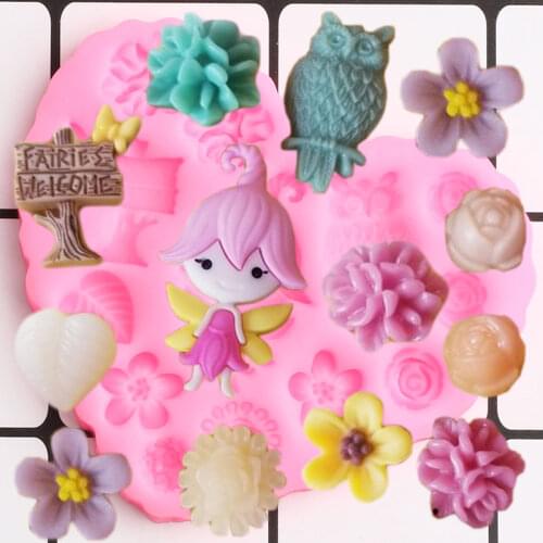 DIY Fairy Garden Girl Silicone Molds Rose Leaf Birthday Fondant Cake Decorating Tools Chocolate Candy Mold Jewelry Polymer Mould