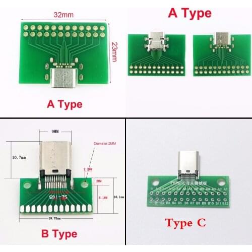 EClyxun 2pcs/lot USB 3.1 TYPE C Connector Female socket 24P Test board with PCB board