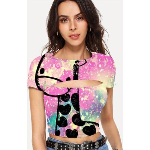 Somepet Giraffe T-shirt Women Animal Tshirt Printed Lovely T-shirts 3d Colorful Tshirts Casual Womens Clothing Hip Hop Printed