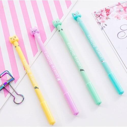 JONVON 12 Pcs Cute Colorful Cat Head Animal Gel Pens 0.5mm Student Gel Pen Wholesale School office Supplies Stationery Gift