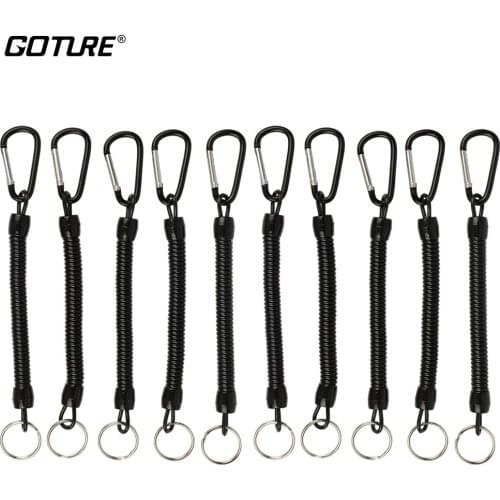 Goture 10pcs/lot 22.5cm Black Fishing Lanyard Ropes Retractable Plastic Spiral Rope Tether Safety Line Fishing Tackle