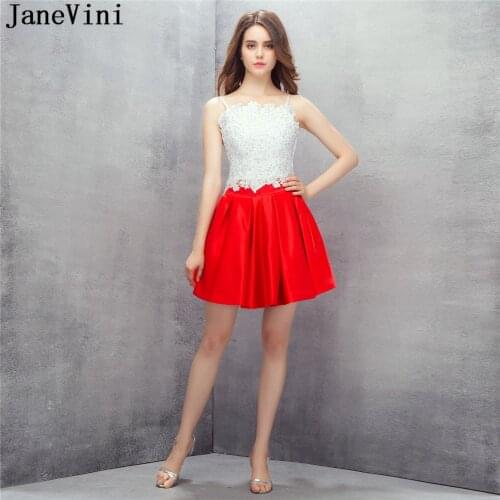 JaneVini Elegant Two Pieces Red Prom Dress Plus Size Spaghetti Straps Lace Appliques Beaded Satin Gown A Line Mini Prom Dresses