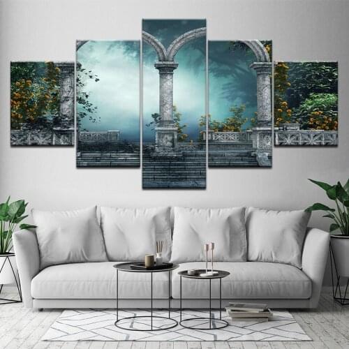 Canvas Painting Classic retro arch in garden 5 Pieces Wall Art Painting Modular Wallpapers Poster Print living room Home Decor