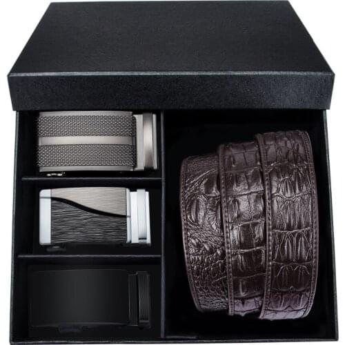 Barry.Wang 3pkhf-17 Classical Mens Belts 3pcs Automatic buckle 110cm-130cm Genuine Cowskin Leather Waisband Male Belt For Men