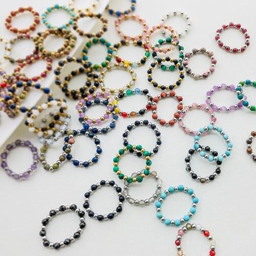 Ins Boho Matural Stone Rings for Women Girls Cute Wedding Party Jewelry Gifts Handamde Multi Color Stainless Steel Ring Stretchy