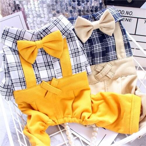 Cute Bowknot Dog Jumpsuit Overalls Spring Summer Dog Clothes Pants Doggie Puppy Chihuahua Yorkshire Pomeranian Small Dog Clothin