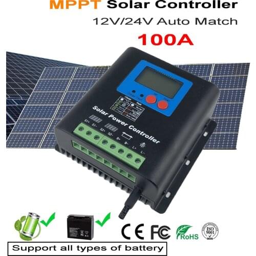 100 Amp MPPT Solar Charge Controller for 12V 24V 36V 48V Battery for PV Solar Panels Modules, LED&LCD Display