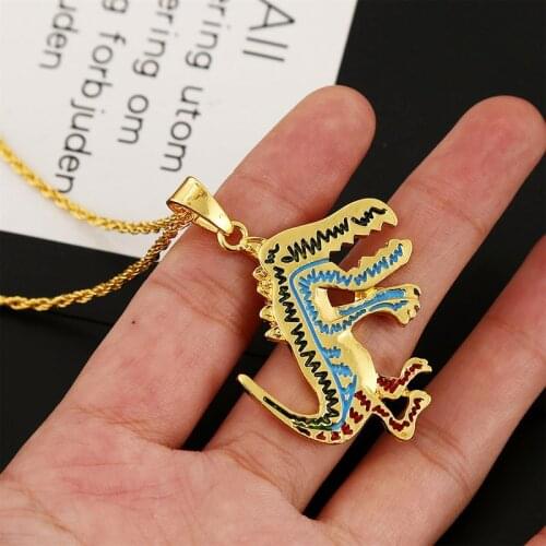 Cartoon Colorful Dinosaur Pendant Necklace for Women Men Alloy Chains on The Neck Fashion Hip Hop Couple Chain Necklaces Jewelry