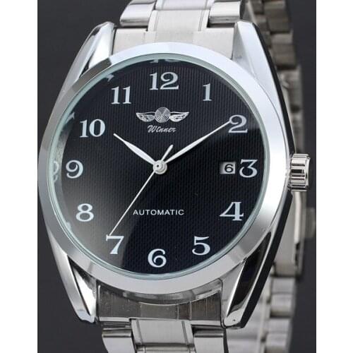 50pcs/lot winner-D166 skeleton winner date watch stainless steel mechanical watch hollow out men watch calendar winner watch