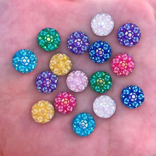 New 50pcs 10mm Resin Round 3D Flower Flatback Rhinestone Wedding Buttons DIY R43