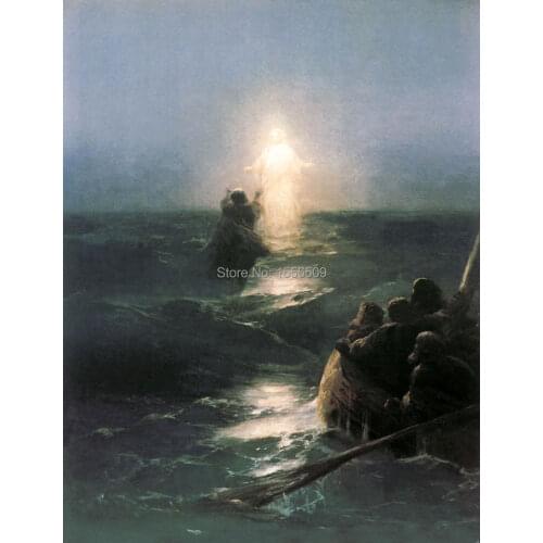 TOP art oil painting --Seascape Christ Walking on the water -Free shipping cost--36 " large-Handcraft Oil Painting