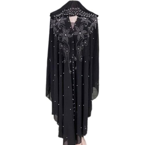 African Maxi Dresses For Women Flare Sleeve Hooded Robes With Beading Fashion New Solid Loose Elegant African Dress Boubou Gowns