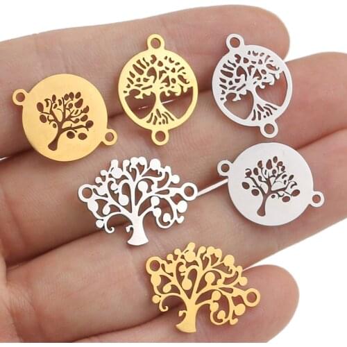 10pcs Stainless Steel Life of Tree Charms High Polished Fit Bracelet Connector Necklace for DIY Handmade Jewelry Making Supplies