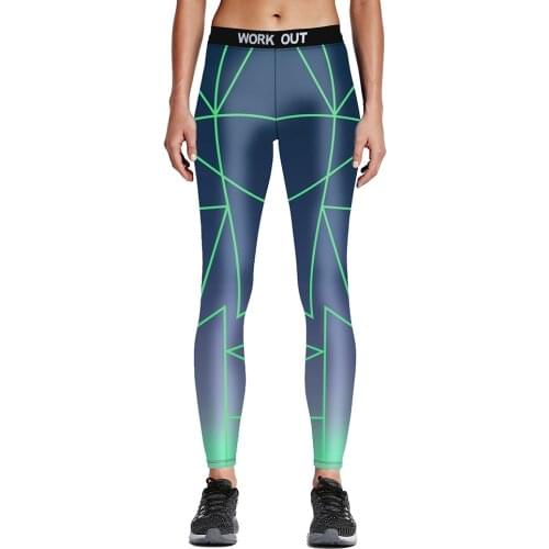 Plus Size Geometric Net Print Blue Jogging Leggings Blue Patchwork Elastic Sport Pants S To 4XL Running Trousers