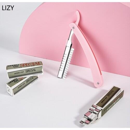 LIZY Manual Shaver for Eyebrow Hair Beard Trimmer Stainless Steel Sharp Barber Razor Folding Shaving Moustache Cutter with Blade