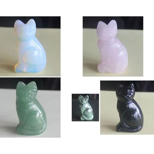 Hand Carved Mixed gemstom crystal cat animal Figurine Animal statue