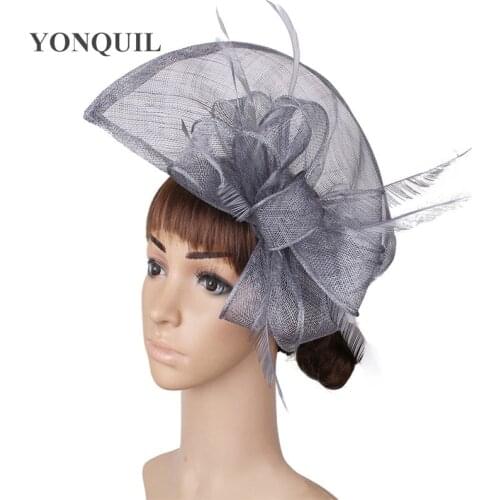 Grey Elegant Hats Fascinators Church Sposa Wedding Fashion Sinamay Headwear Headbands Cocktail Occasion Holiday Craft SYF278